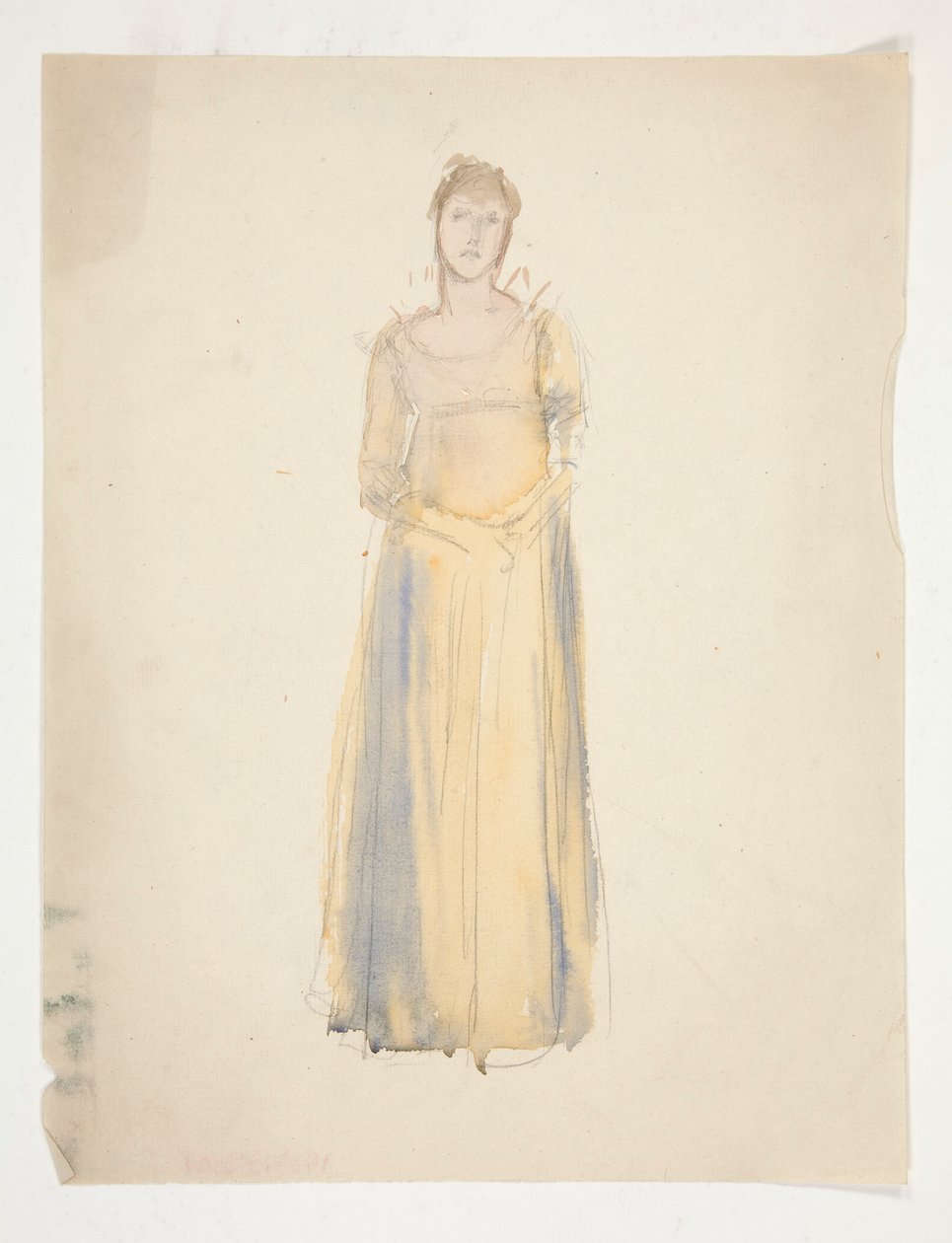 Skitse af en kvinde (klædt i gult) - kostumestudie til et teaterstykke? af Edwin Austin Abbey