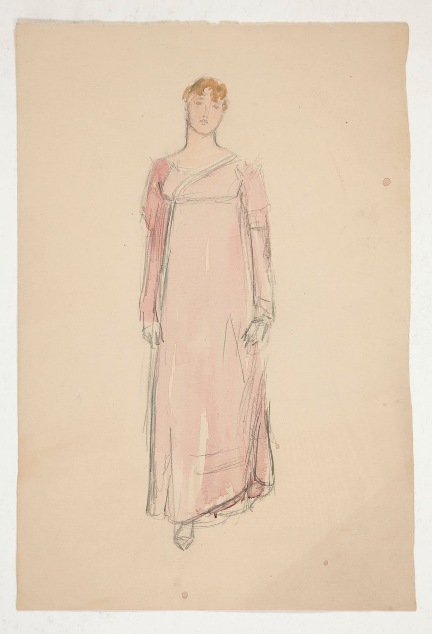 Skitse af en kvinde i pink - kostumestudie til et teaterstykke? af Edwin Austin Abbey