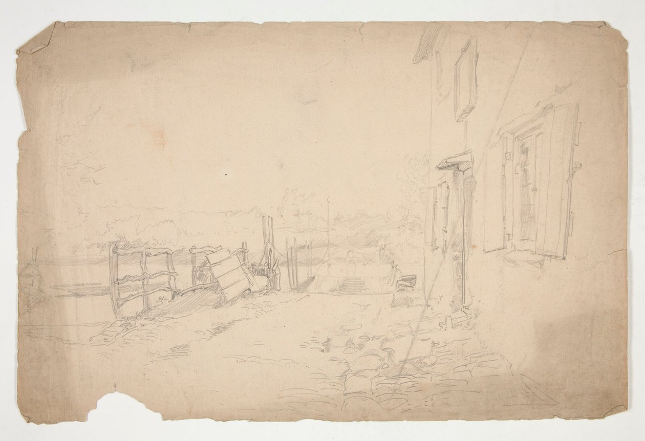 Skitse af et ydre af et landsted af Edwin Austin Abbey