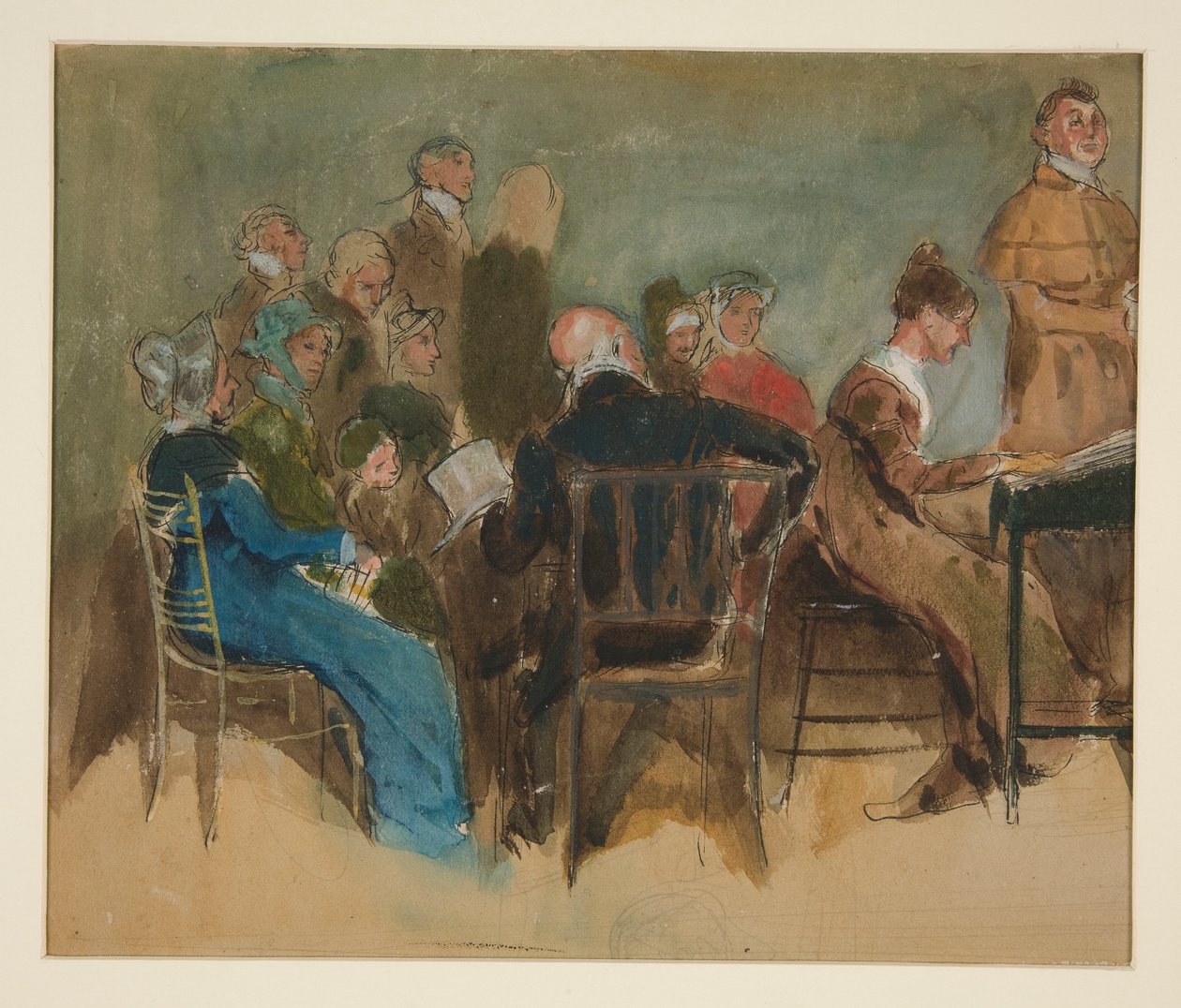 Skitse af kvinder i et interiør - uidentificeret illustration af Edwin Austin Abbey