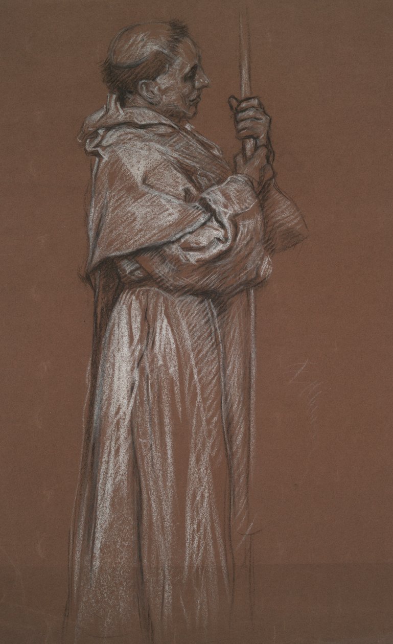 Stående figur af en munk, studie til vægmaleri i af Edwin Austin Abbey