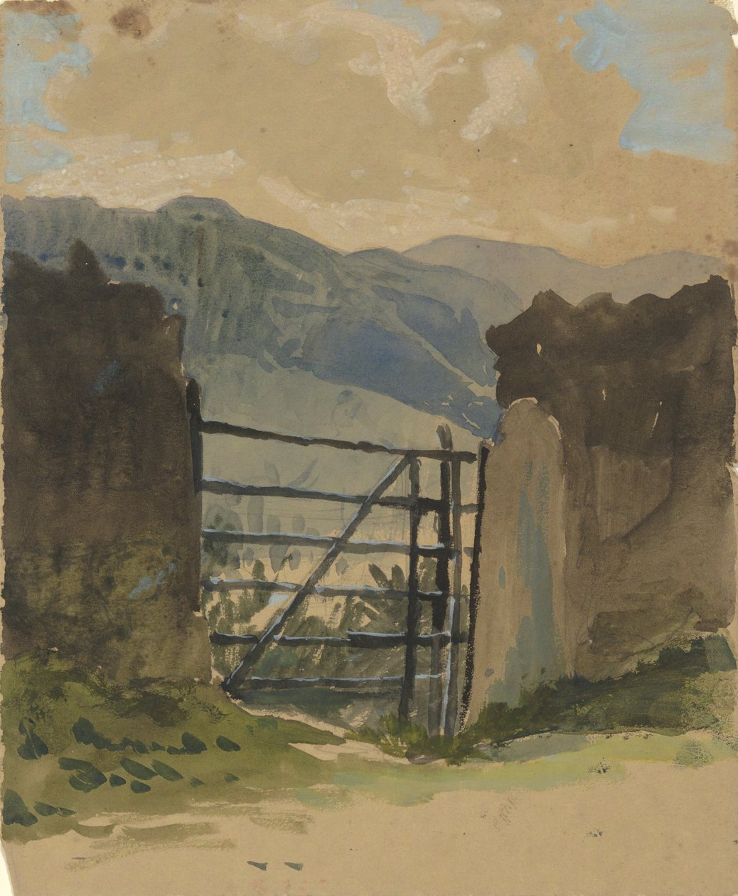 Stenmur og port, skitse af Edwin Austin Abbey
