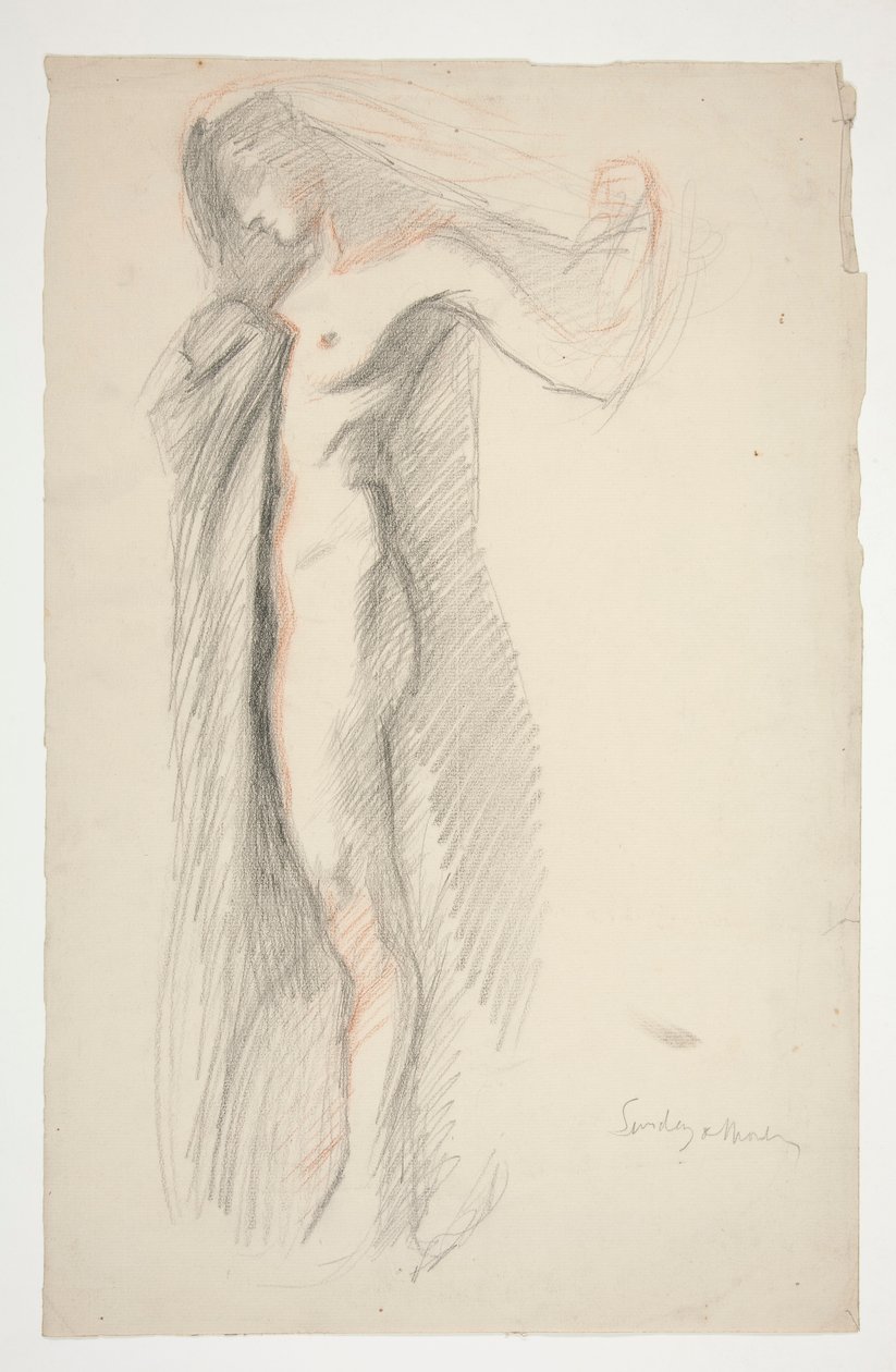 Undersøgelse af figuren kl. 18.00 for The Hours-vægmaleriet i State Capitol-bygningen i Harrisburg, Pennsylvania af Edwin Austin Abbey