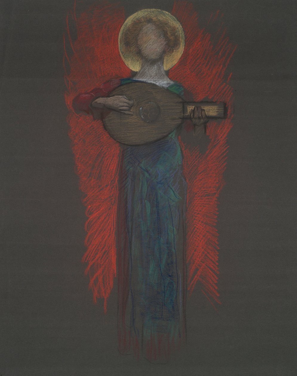 Studie, engel med musikinstrument af Edwin Austin Abbey