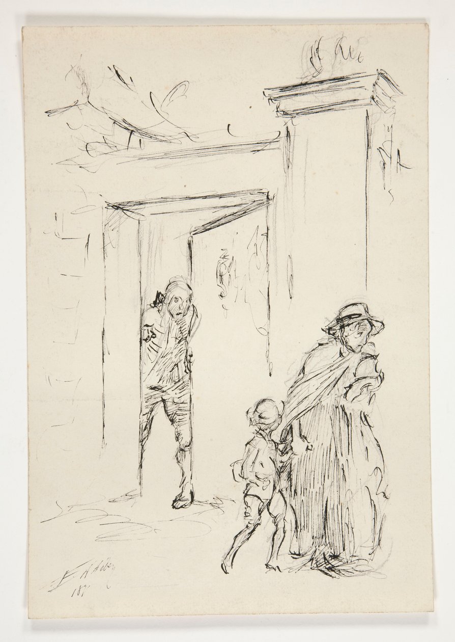 Studie til .1208 - illustration til Oliver Goldsmith af Edwin Austin Abbey