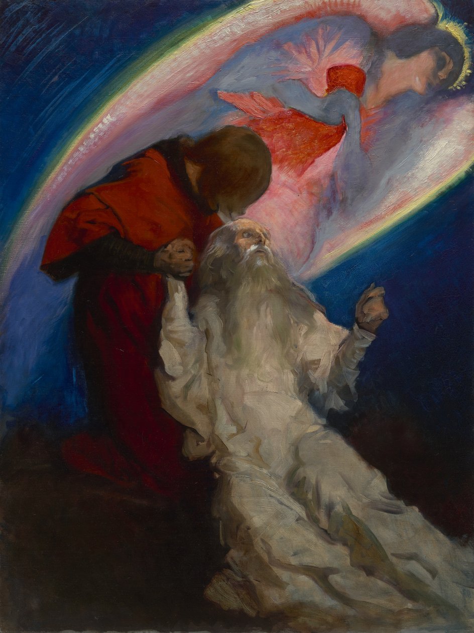 Studie for Amfortas udgivet af Galahad i The Quest and Achievement of the Holy Grail, ca. 1893-1901 af Edwin Austin Abbey