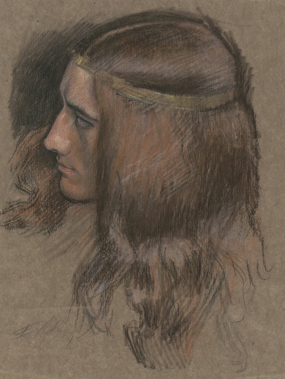 Studie for leder af Hamlet i Hamlet. af Edwin Austin Abbey