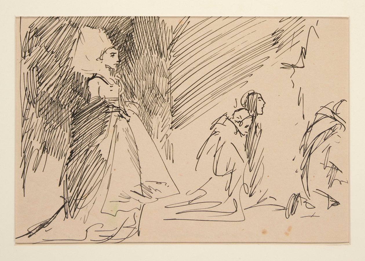 Studie for præst og den store dame (akvarel) af Edwin Austin Abbey