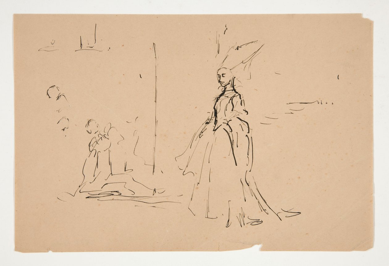 Studie for præst og den store dame (akvarel) af Edwin Austin Abbey