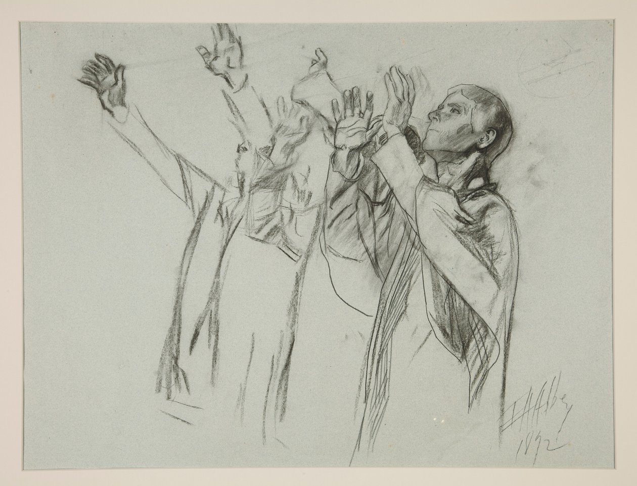 Studie til The Arthurian Round Table og fabelen om Seat Perilous, fra The Quest of the Holy Grail (tredje af en serie på femten malerier til Boston Public Library, færdiggjort i 1901) af Edwin Austin Abbey
