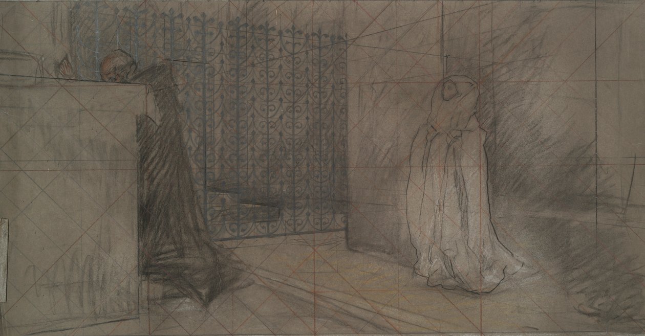 Studie for Præsten og den store Dame af Edwin Austin Abbey