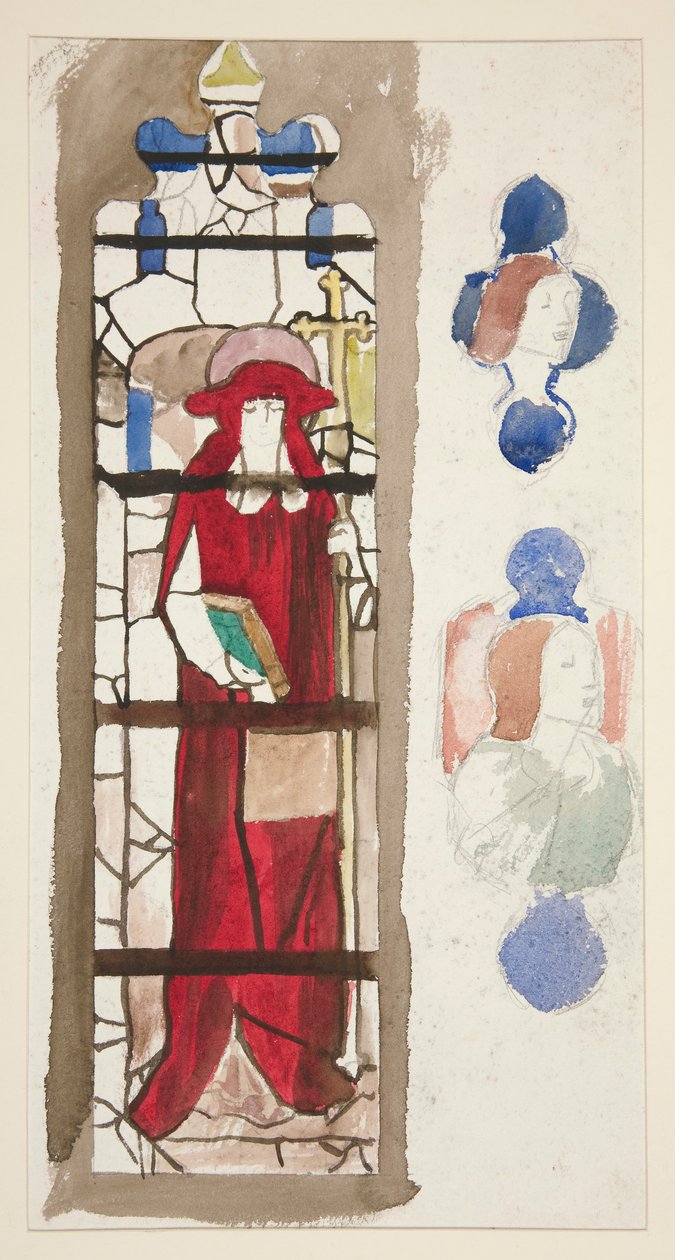 Undersøgelse for et uidentificeret farvet glasvindue, der forestiller en kardinal(?) af Edwin Austin Abbey