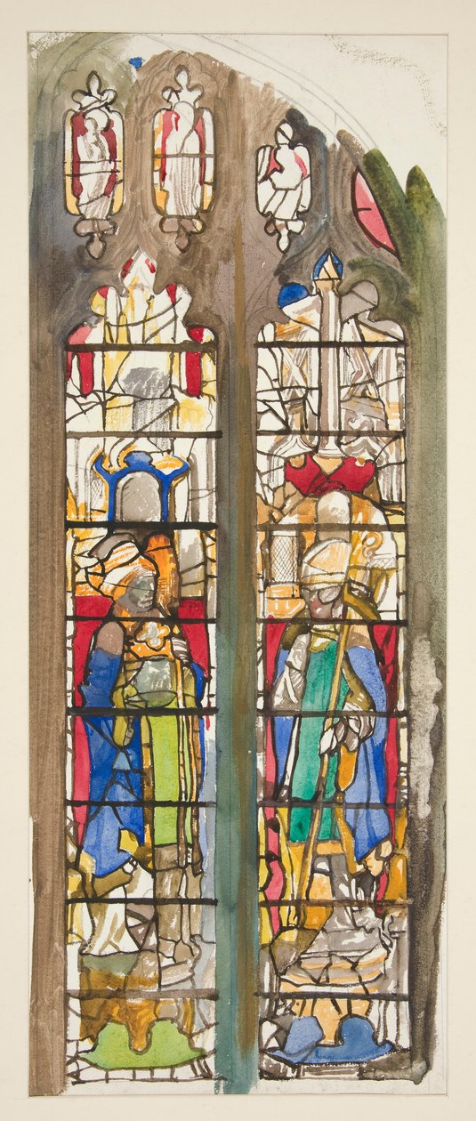 Undersøgelse for et uidentificeret farvet glasvindue med helgener af Edwin Austin Abbey