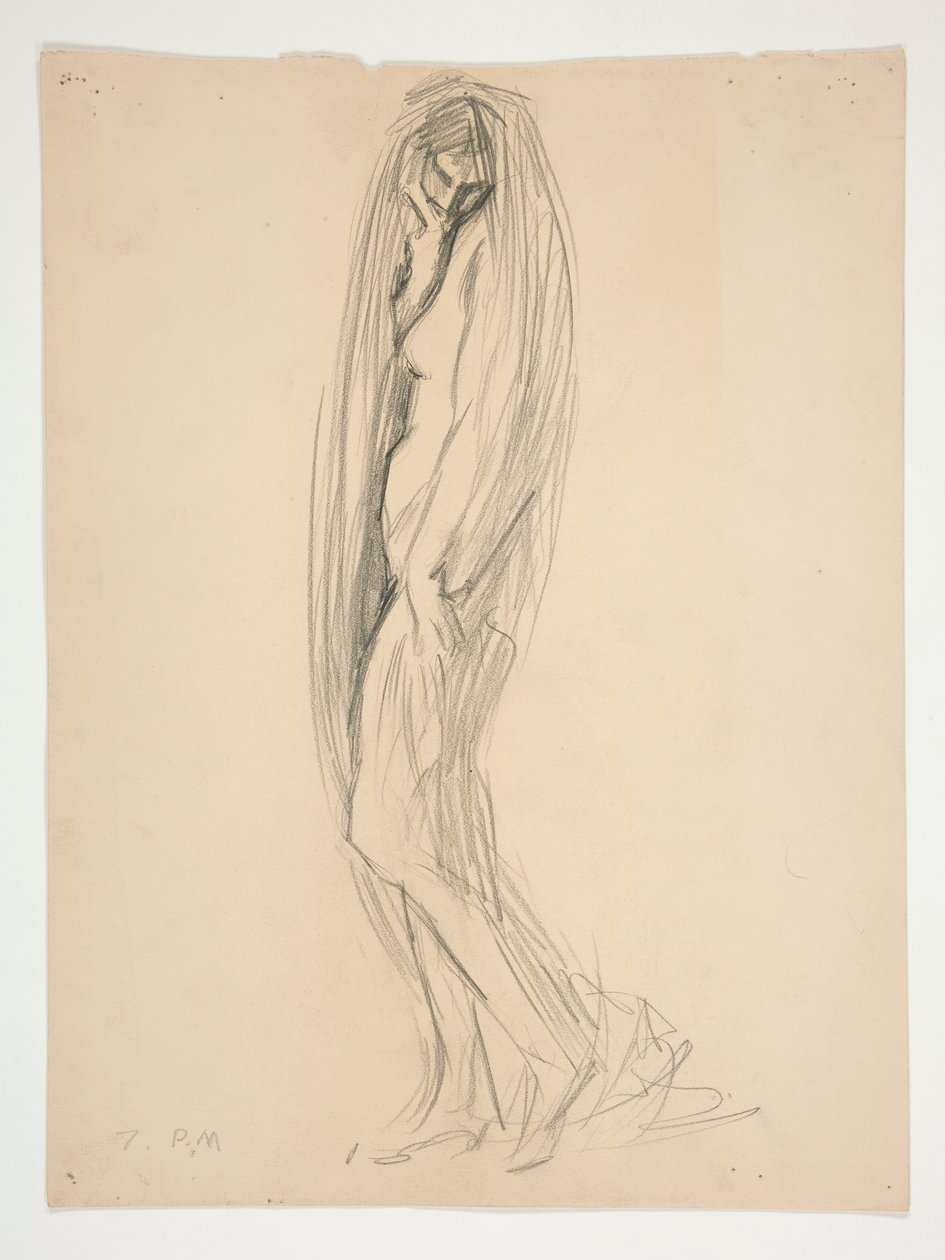 Undersøgelse for figur af 7 pm for af Edwin Austin Abbey