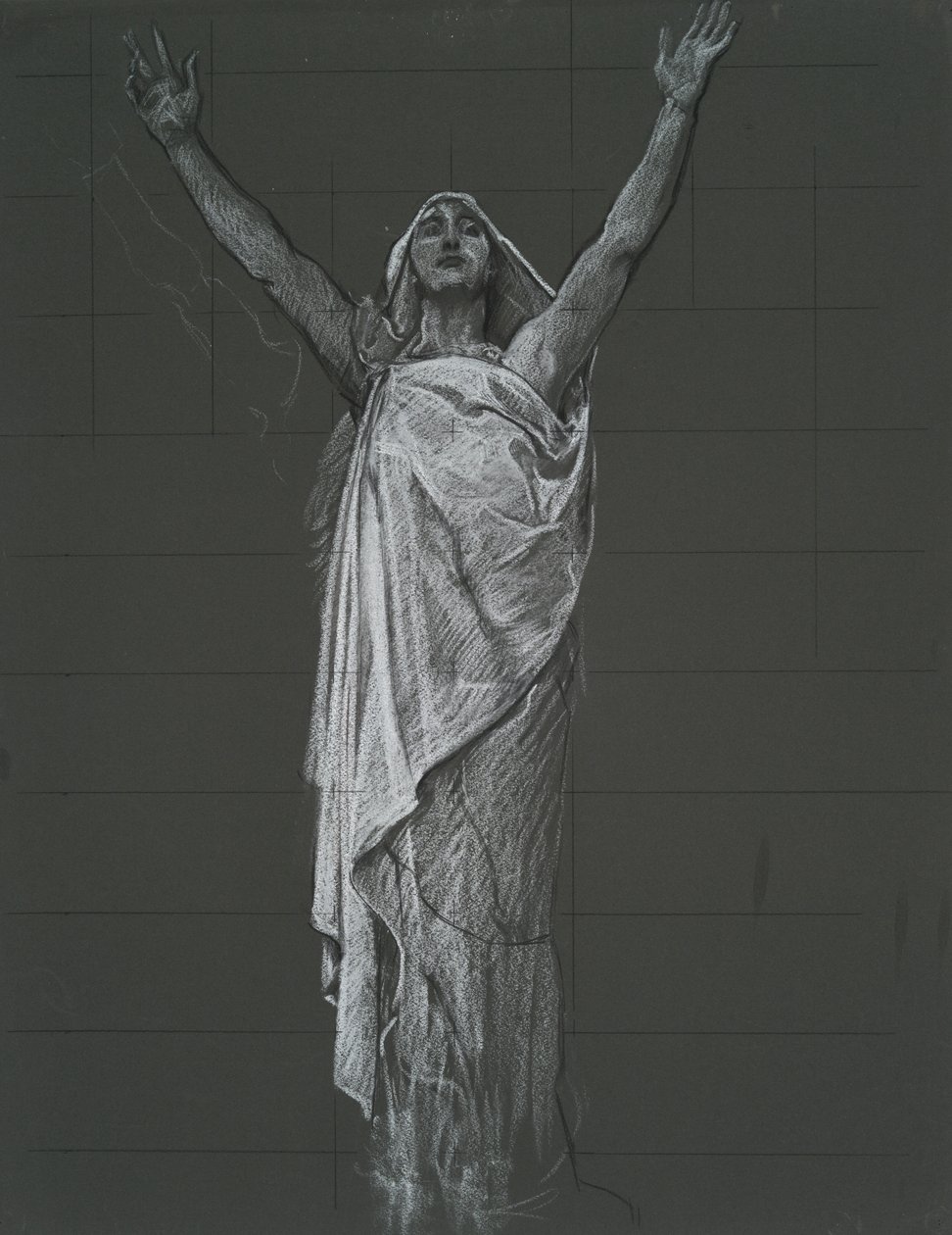 Undersøgelse for figur af Religion rondel i rotunden i statshovedbygningen i Harrisburg, Pennsylvania, 1902-1911 af Edwin Austin Abbey