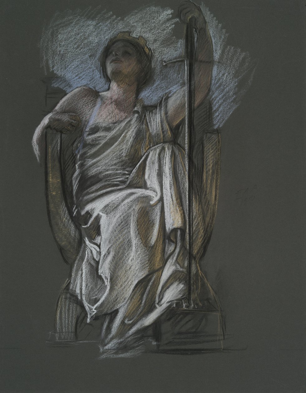 Undersøgelse for figuren The Genius of Pennsylvania i af Edwin Austin Abbey