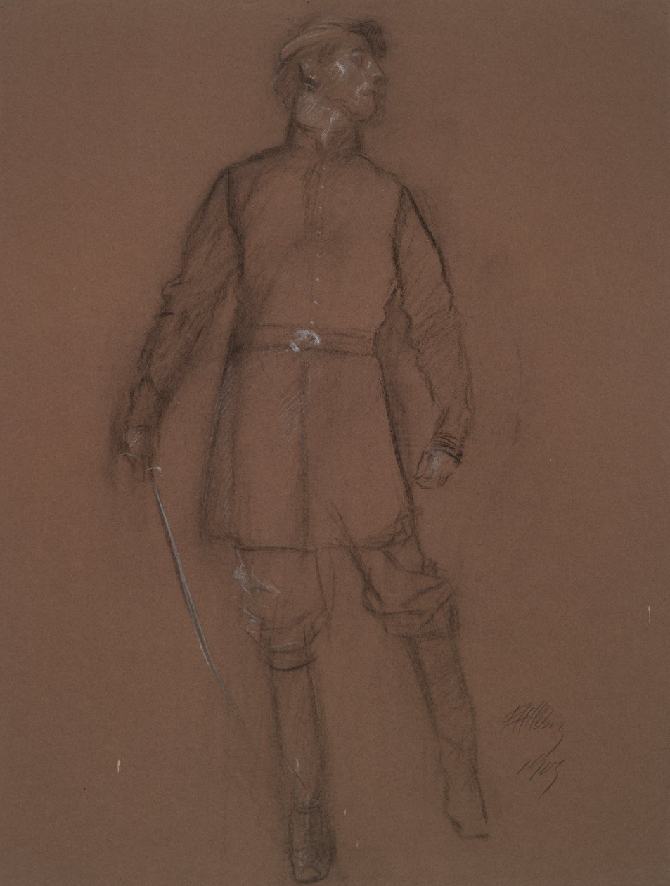 Undersøgelse af figuren af en borgerkrigsgeneral, i af Edwin Austin Abbey