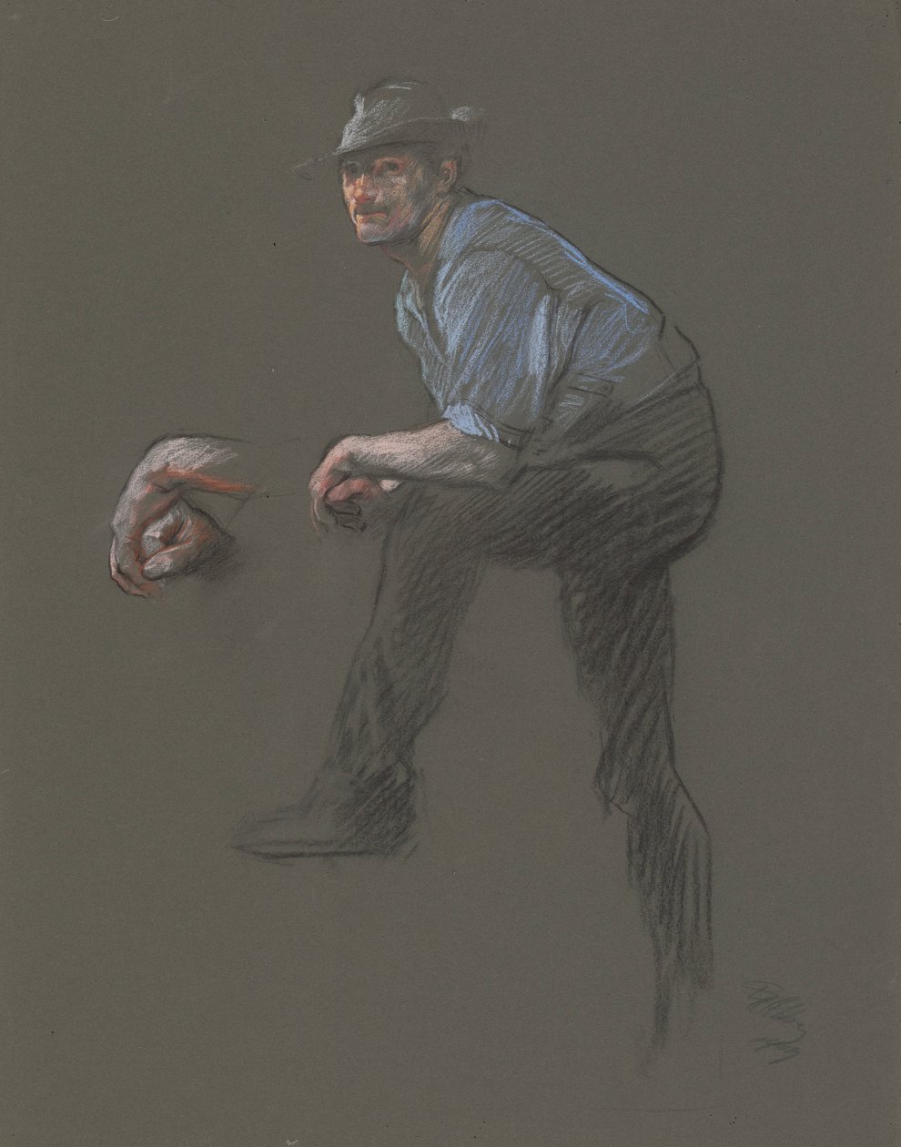 Undersøgelse for figuren af en arbejder i af Edwin Austin Abbey