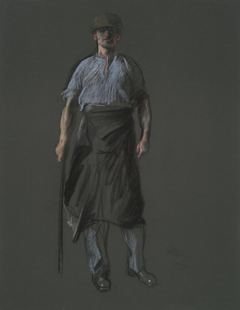 Undersøgelse for figuren af en arbejder, i af Edwin Austin Abbey