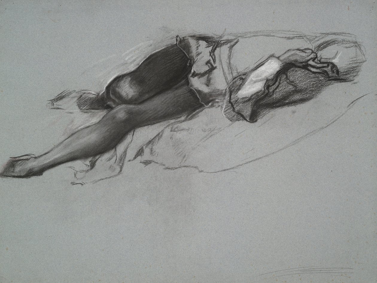 Studie til den liggende figur af Hamlet, fra The Play Scene, Hamlet, akt 3, scene 2 af Edwin Austin Abbey