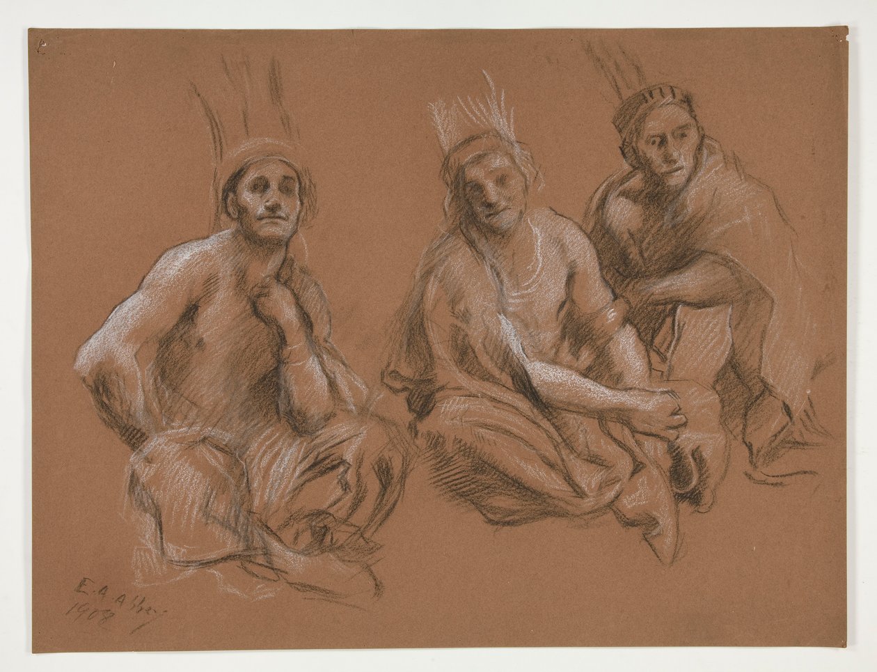 Studie af 3 indianere til af Edwin Austin Abbey
