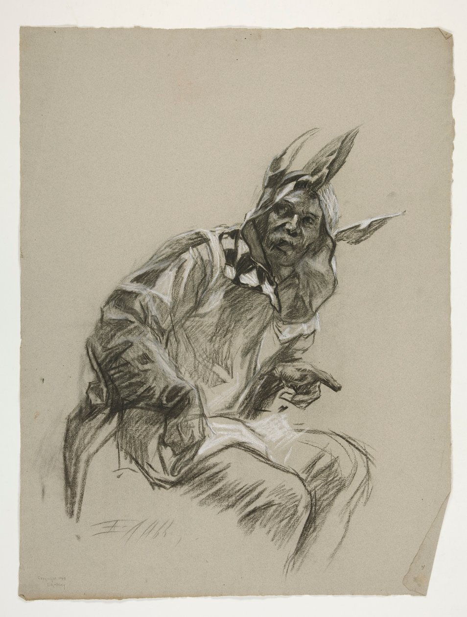 Studie af Jester (ubrugt), for Quest of the Holy Grail (en serie på femten malerier til Boston Public Library, afsluttet i 1901) af Edwin Austin Abbey