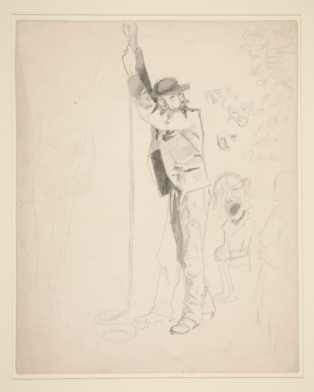 Studie af en mand, der ringer med en klokke; doodles af EAA af Edwin Austin Abbey