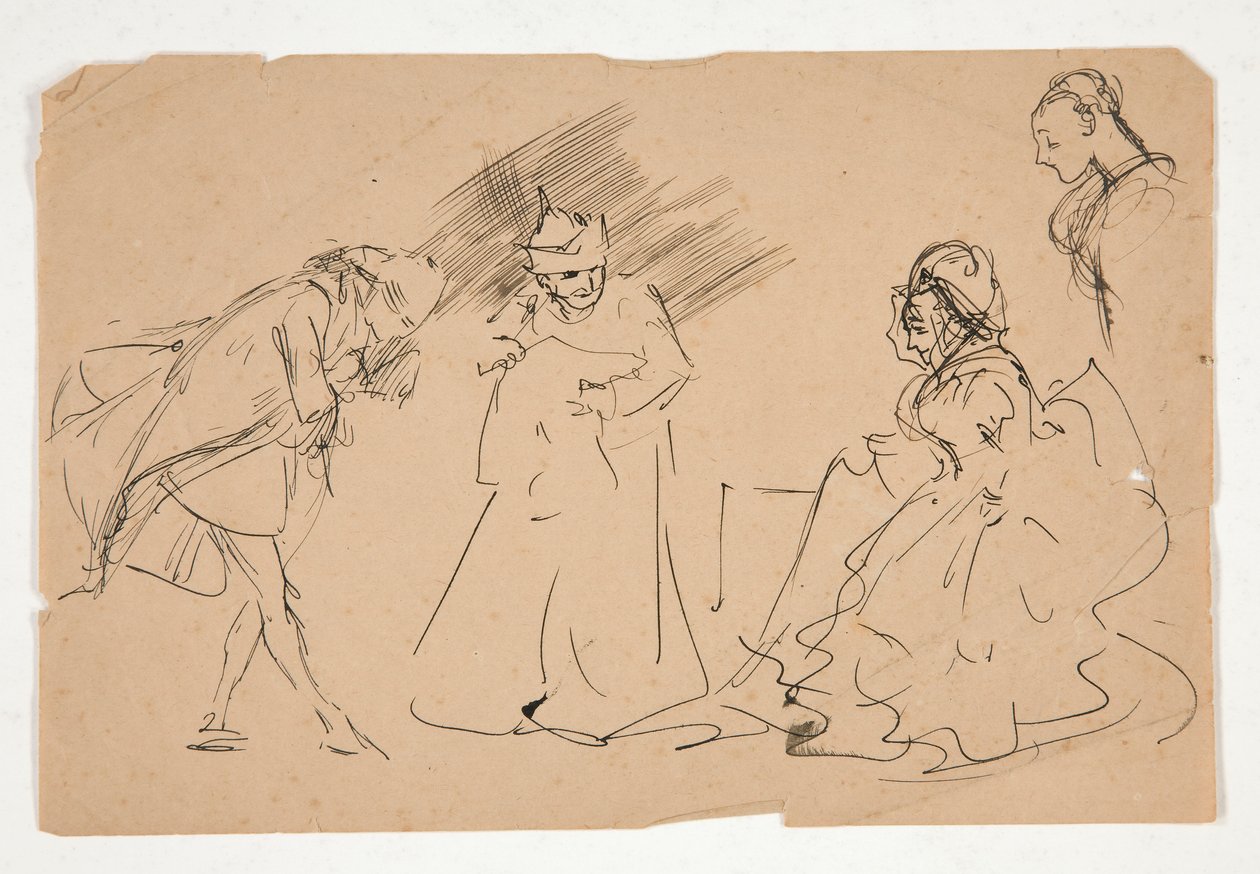Studie af en scene fra det 18. århundrede, evt af Edwin Austin Abbey