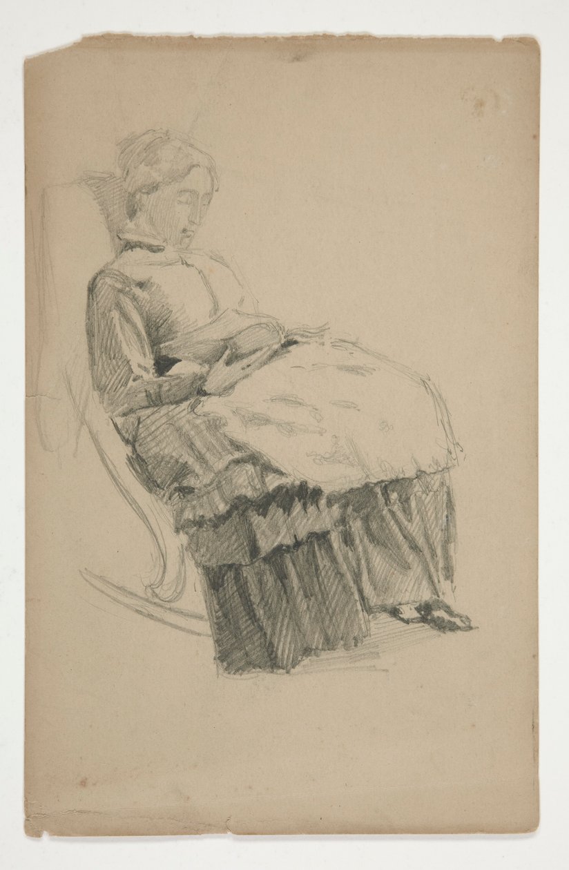 Studie af en ældre kvinde i gyngestol, læsning af Edwin Austin Abbey