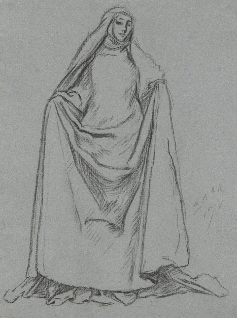 Studie af kvindeskikkelse (omvendt: mandlig figur) af Edwin Austin Abbey