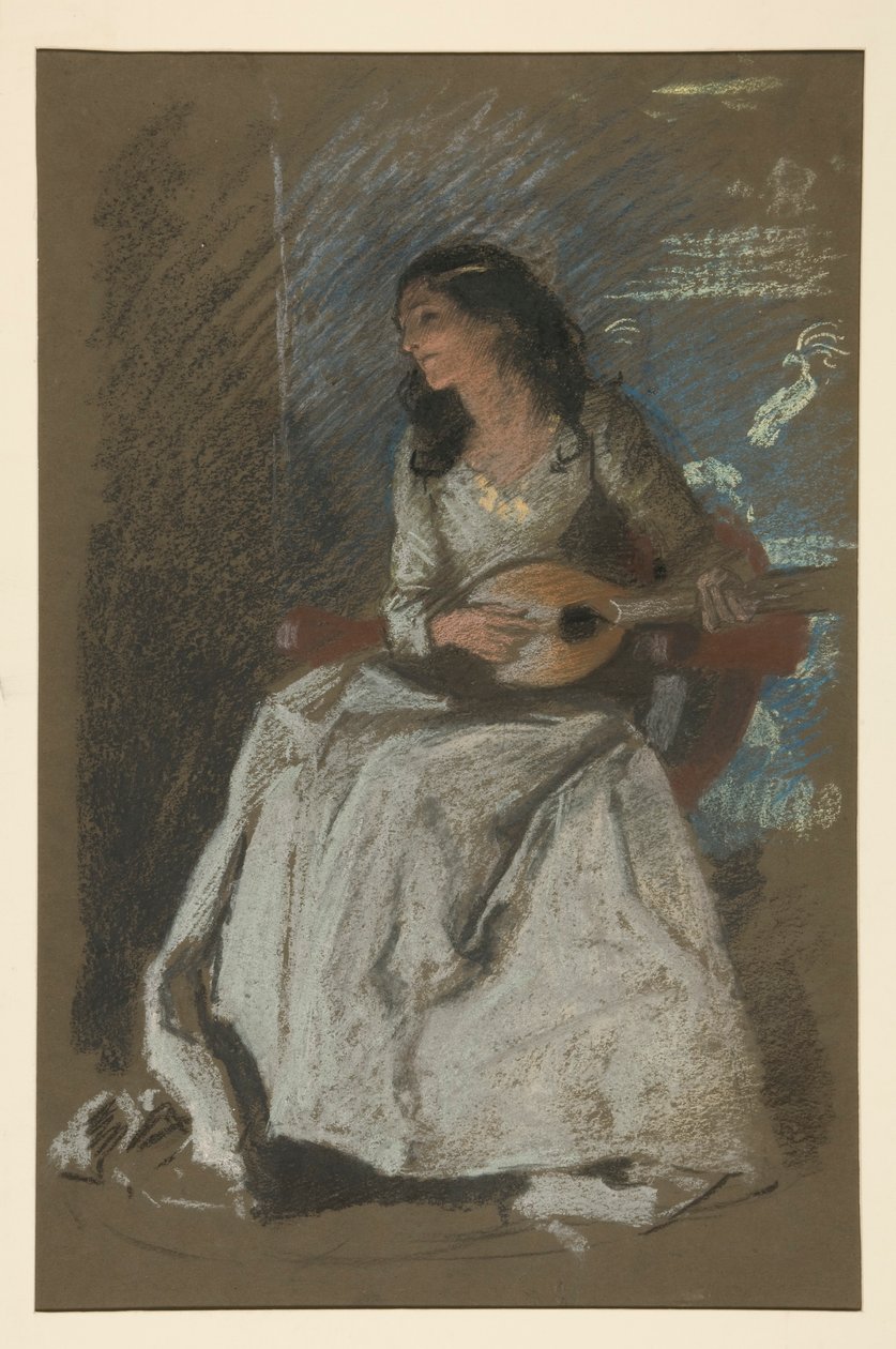 Studie af kvinde, der spiller mandolin af Edwin Austin Abbey