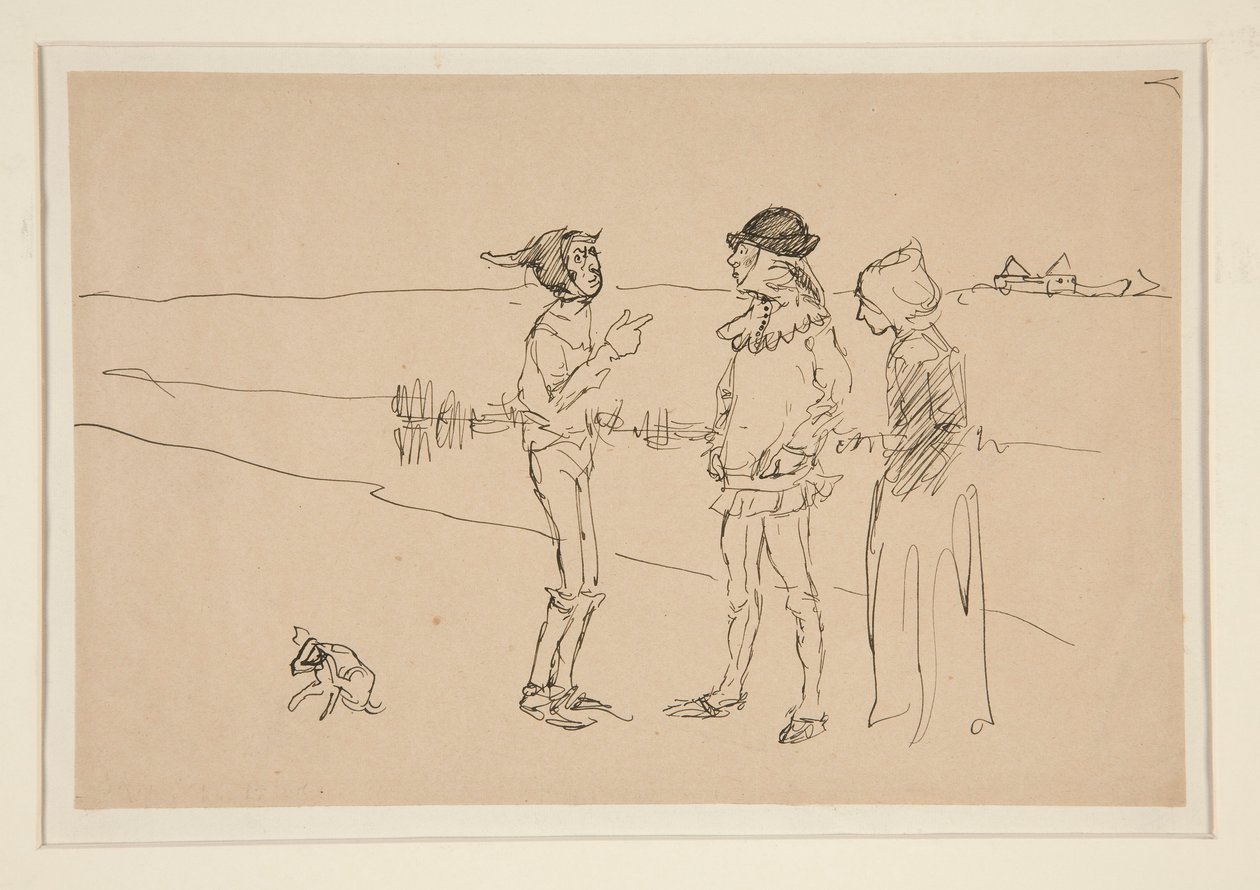 Studie af to mænd, kvinde og en hund, fra Love af Edwin Austin Abbey