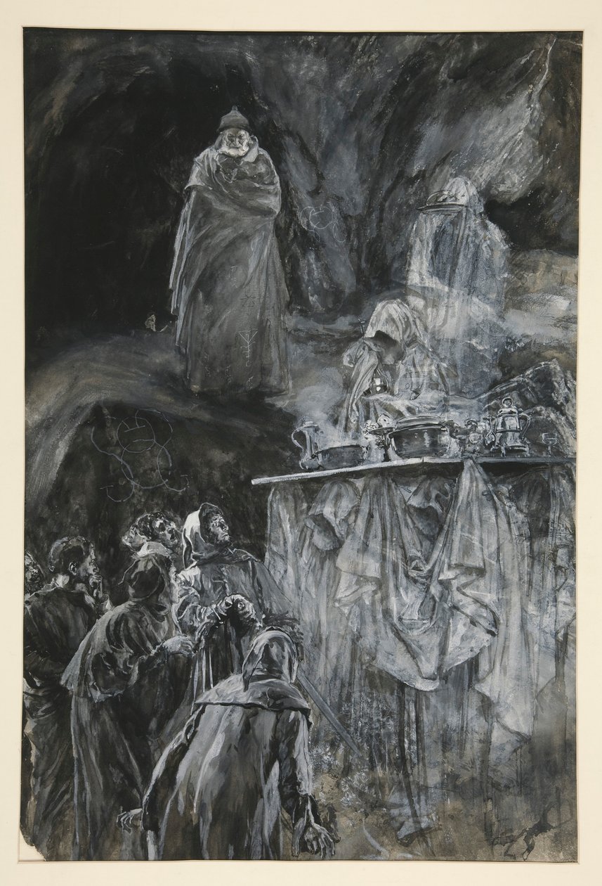 Banketten, illustration til akt III, Scene iii, Stormen af Edwin Austin Abbey