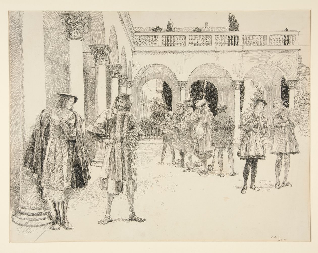 The Court of the Palace, fra akt IV, Scene ii, Two Gentlemen of Verona af Edwin Austin Abbey