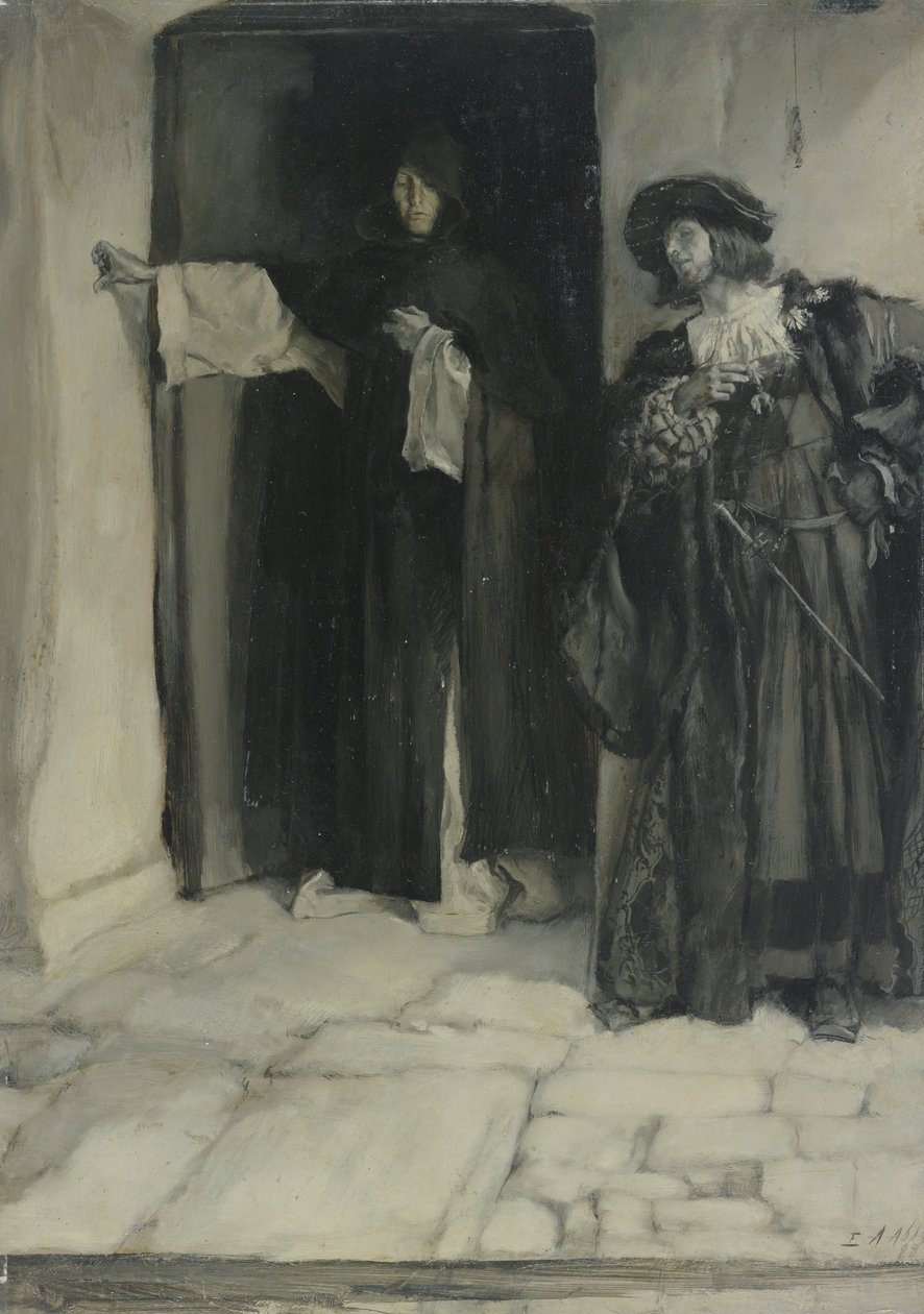 Hertugen og broder Thomas, fra Foranstaltning for Foranstaltning, Akt I, Scene iii af Edwin Austin Abbey