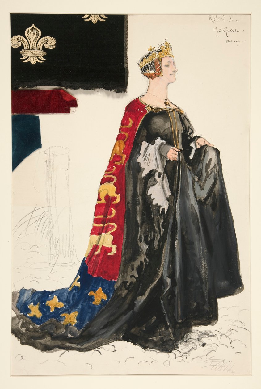 Dronningen (i sort), kostumeskitse til Henry Irving af Edwin Austin Abbey