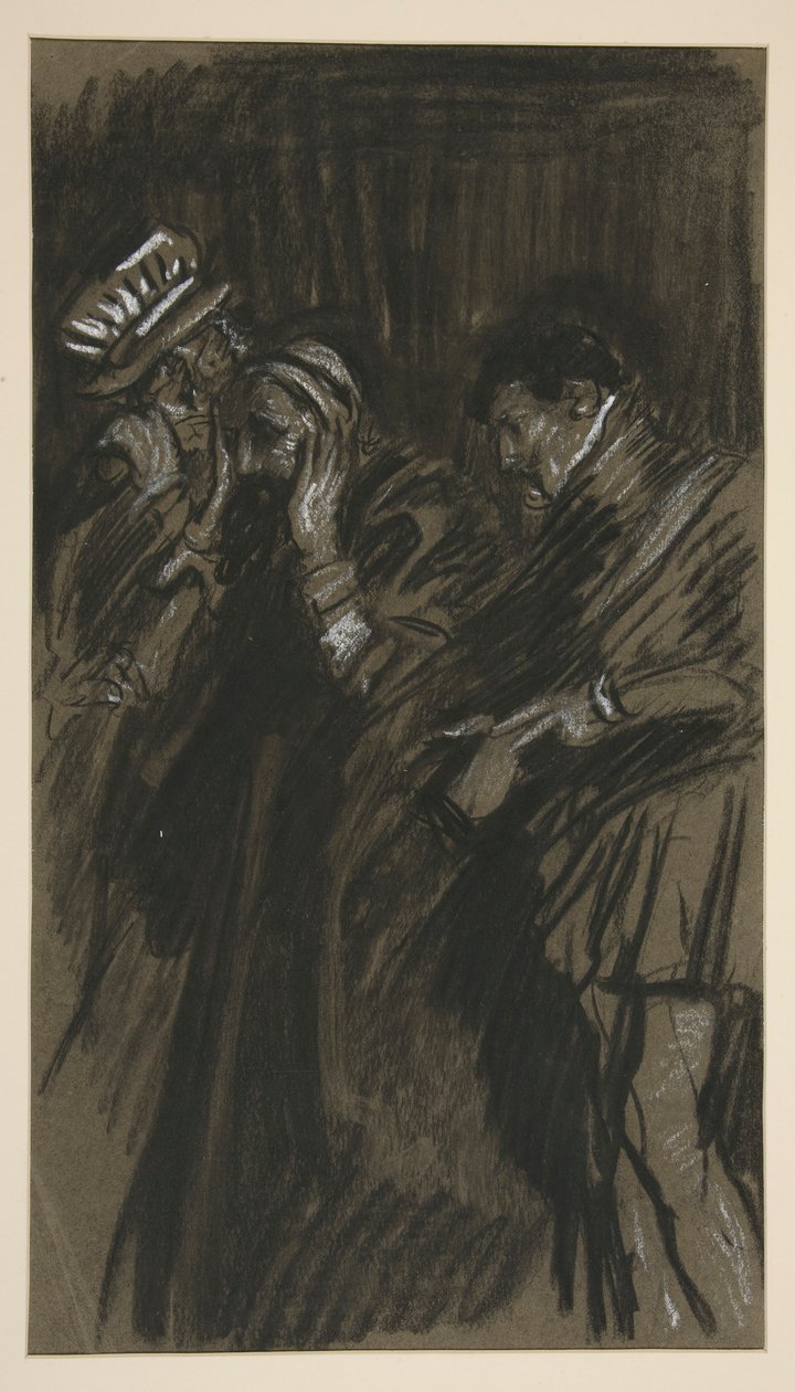 Tre mænd, studerer til Taming of the Shrew (?) af Edwin Austin Abbey