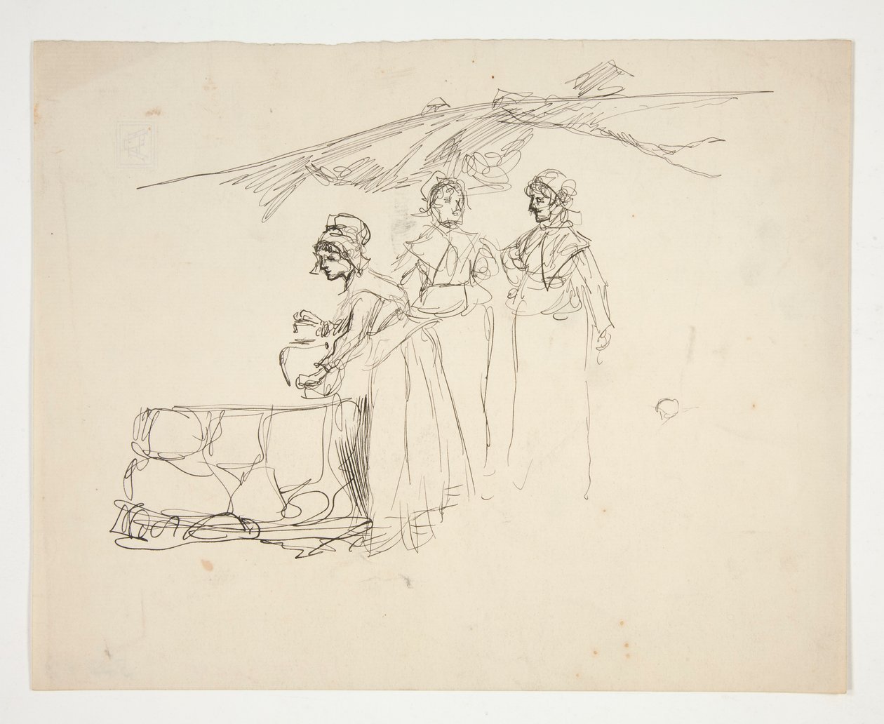Tre kvinder ved en brønd - uidentificeret illustration af Edwin Austin Abbey