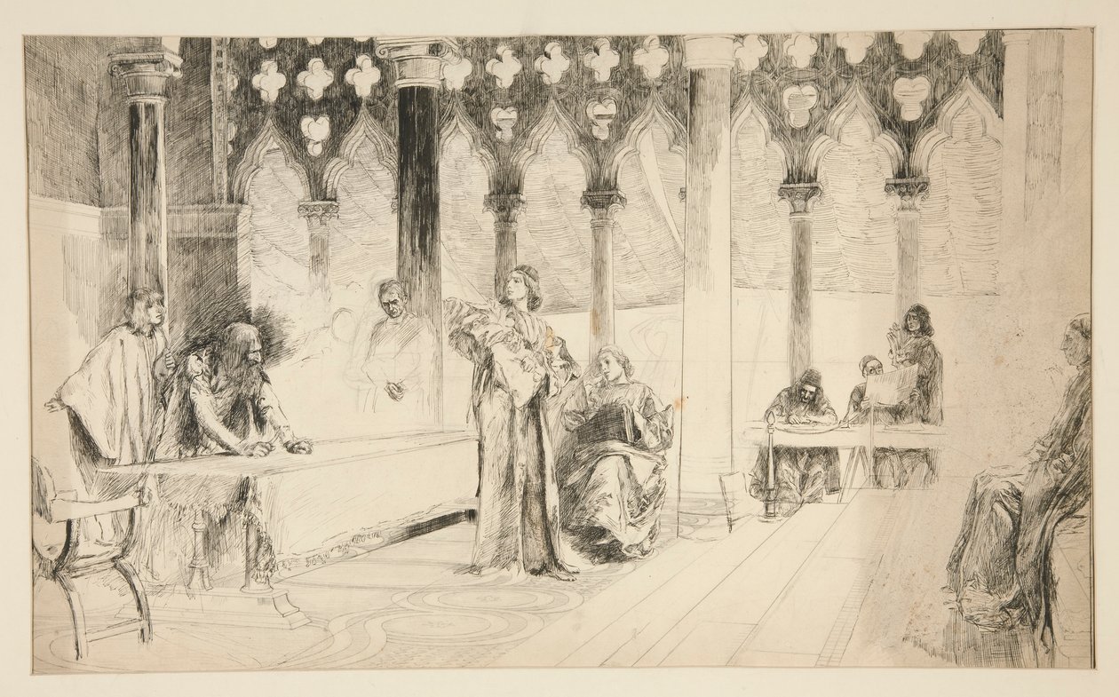 Trial Scene, fra Merchant of Venice af Edwin Austin Abbey