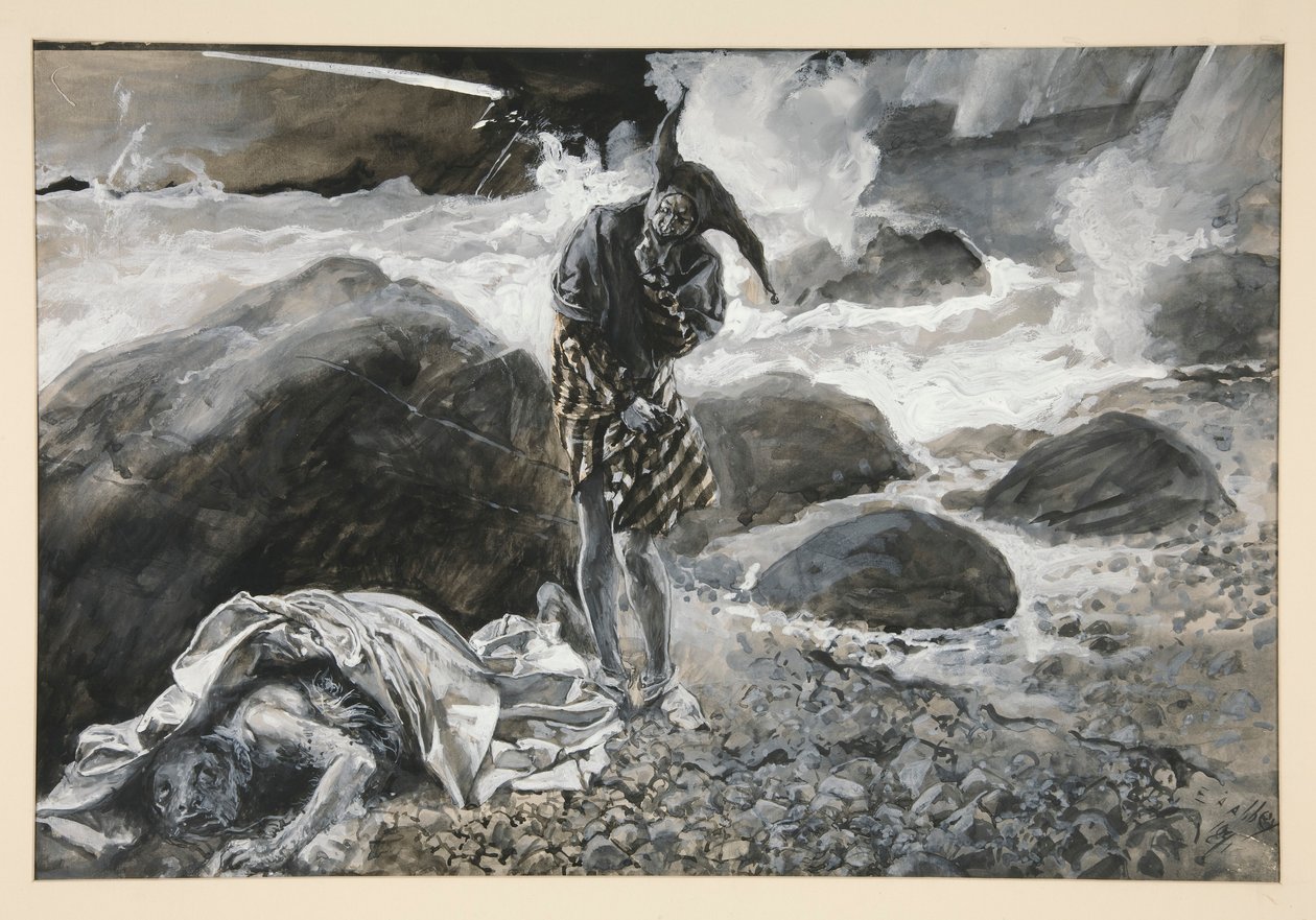 Trinculo og Caliban, illustration til anden akt, Scene II, Stormen af Edwin Austin Abbey