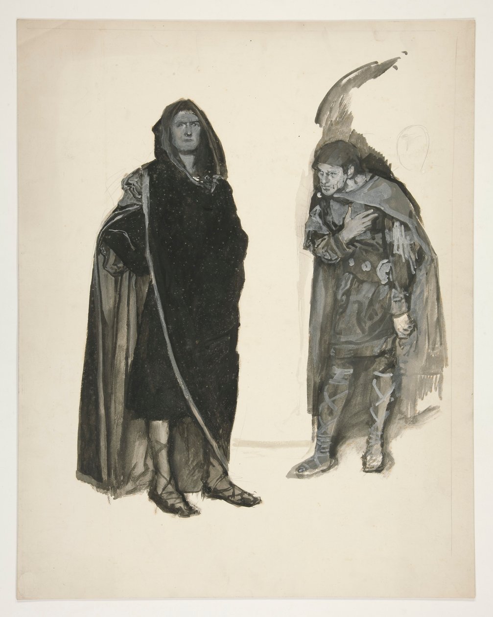 To kappeklædte mænd, skitse til et uidentificeret Shakespeare-skuespil af Edwin Austin Abbey