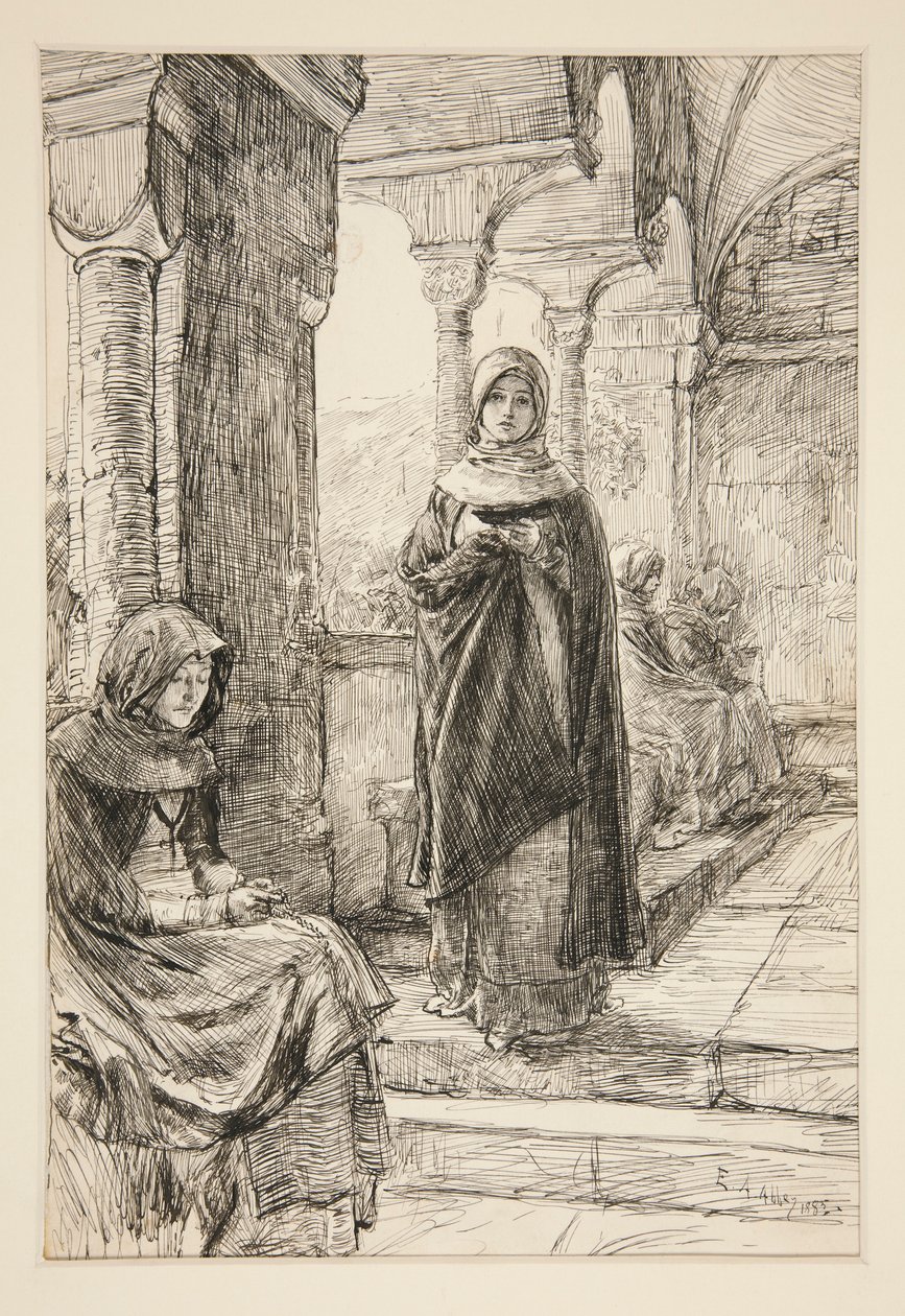 To kvindefigurer i kloster, fra Klosteret af Edwin Austin Abbey