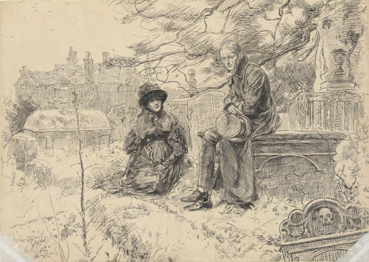 To figurer på en kirkegård af Edwin Austin Abbey