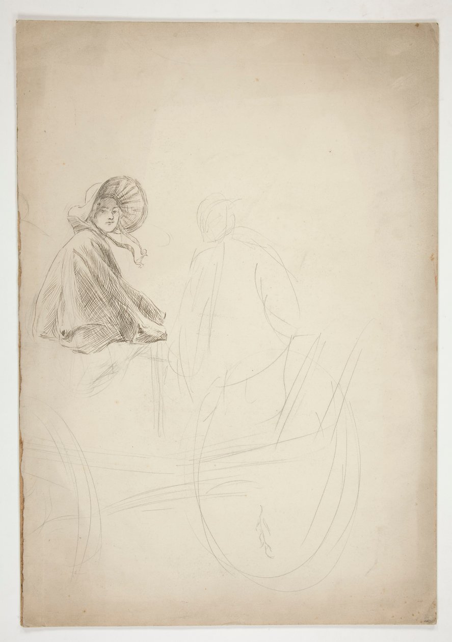 To figurer siddende på en vogn - (uidentificeret illustration) af Edwin Austin Abbey