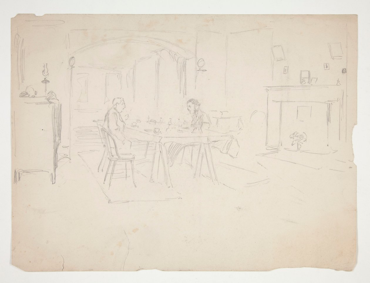 To mænd ved bordet i et interiør af Edwin Austin Abbey