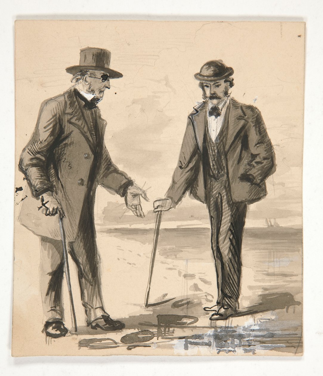 To mænd, der samtaler på kysten - uidentificeret illustration af Edwin Austin Abbey
