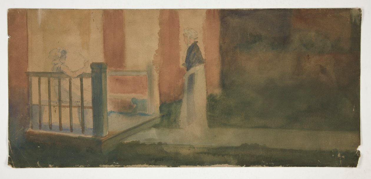 To kvinder taler sammen på en veranda af Edwin Austin Abbey