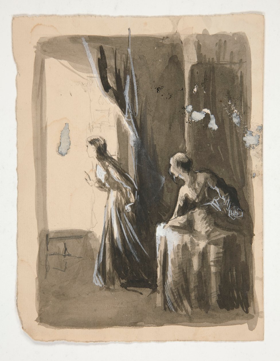 To kvinder i et interiør - uidentificeret illustration af Edwin Austin Abbey