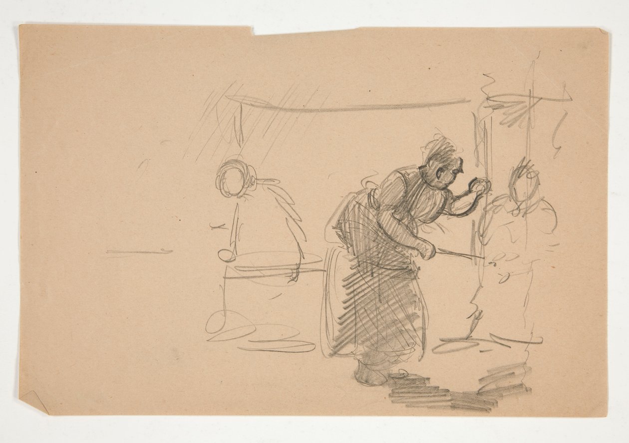 Uidentificeret illustration- Studie af køkken med figur af Edwin Austin Abbey