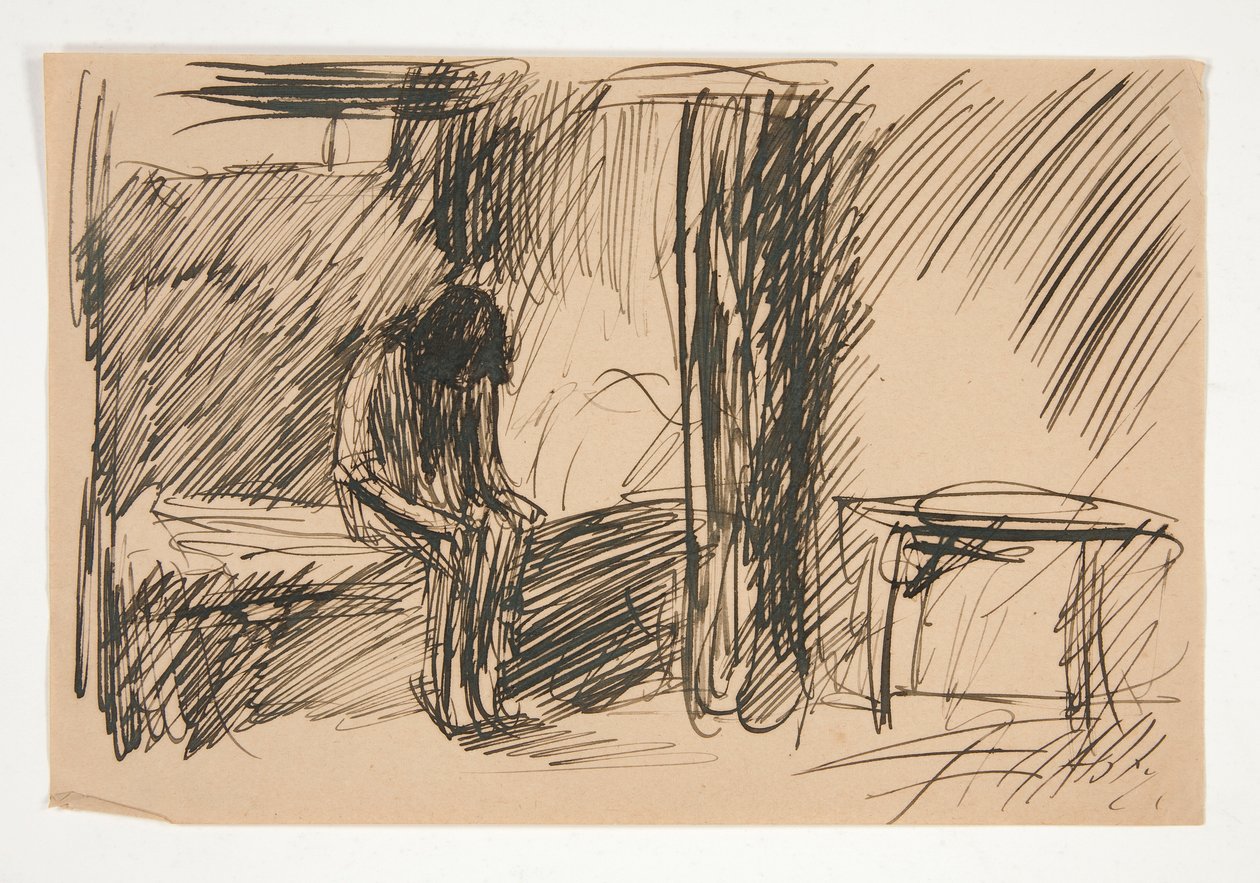 Uidentificeret illustration - Studie af person i fængsel af Edwin Austin Abbey